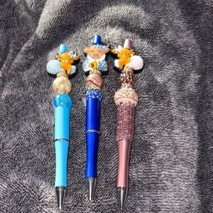 Decorative Animal-Themed Pens Set - Blue, Pink, and Brown